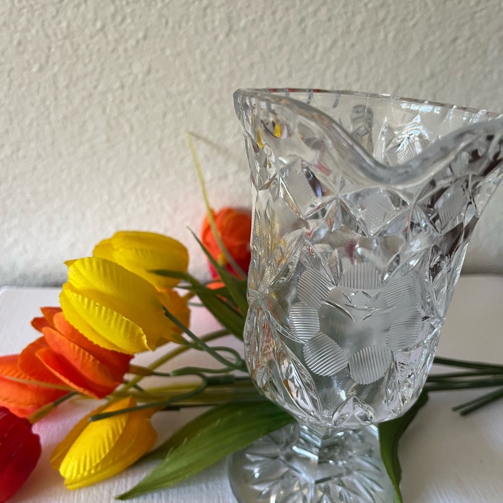 Vintage  Crystal hand Cut Glass Vase